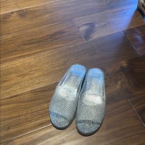 Clear and Silver Glitter Women's jelly Mules
